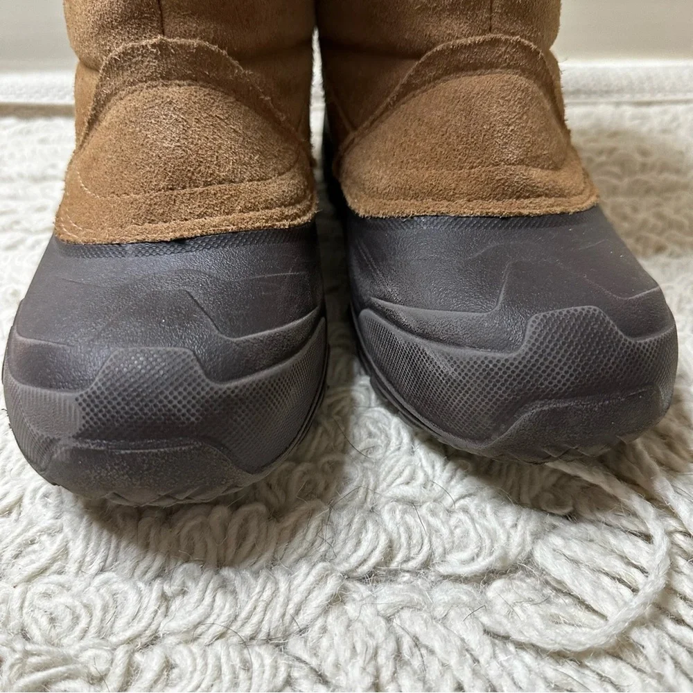NORTH FACE girls’ brown suede leather faux fur lined Shellista snow boots 3